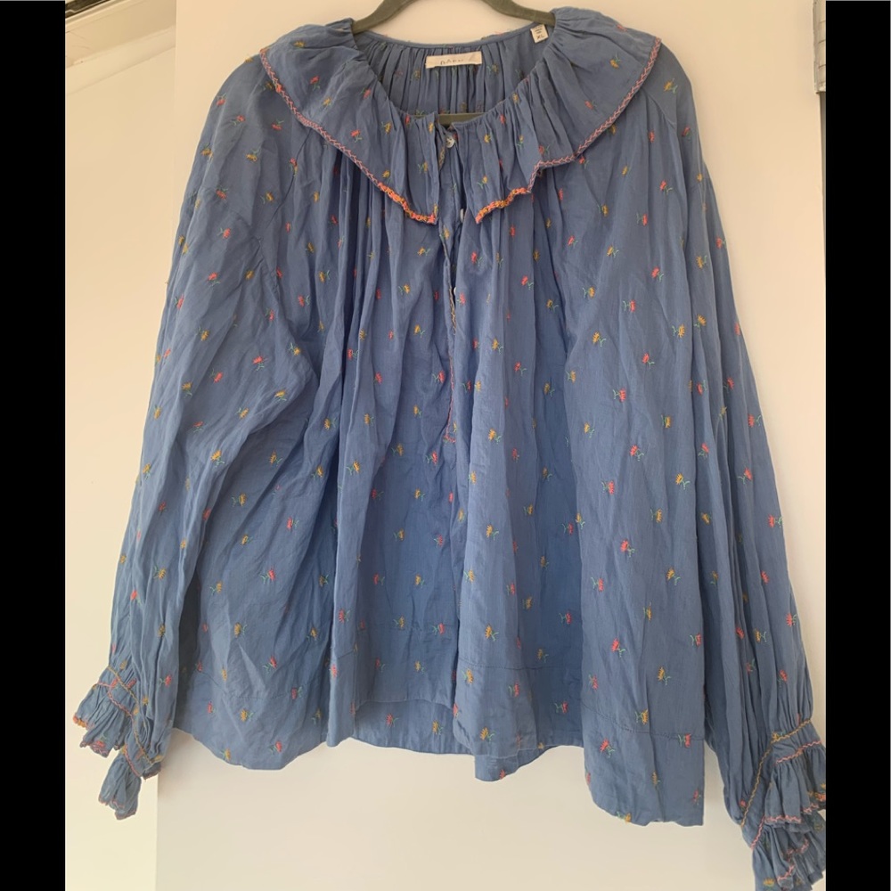 Doen Blue Blouse with Colorful Embroidery